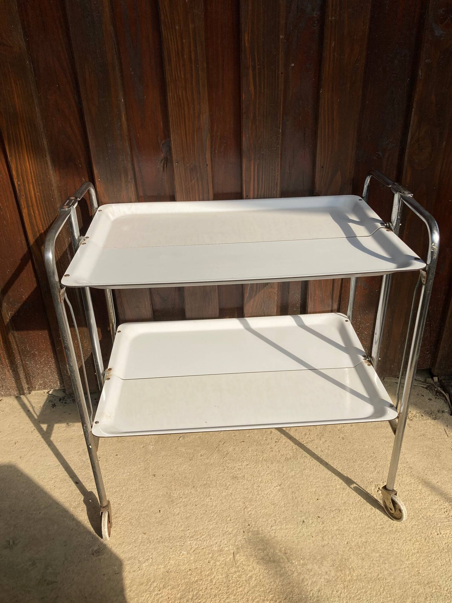 Vintage serving trolley, white folding table, 70s design, vintage.