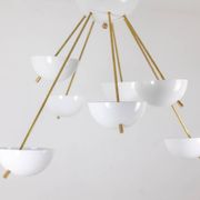 Stilnovo. Chandelier in gilded brass and white lacquered metal. Contemporary.