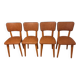 Set of 4 vintage chairs in solid beech and caramel faux leather.