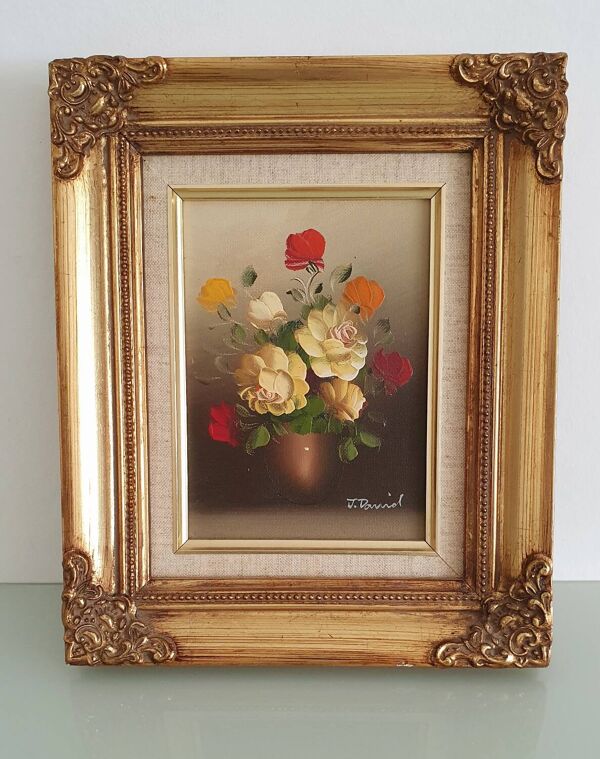 Peinture à l'huile, bouquet de roses multicolores