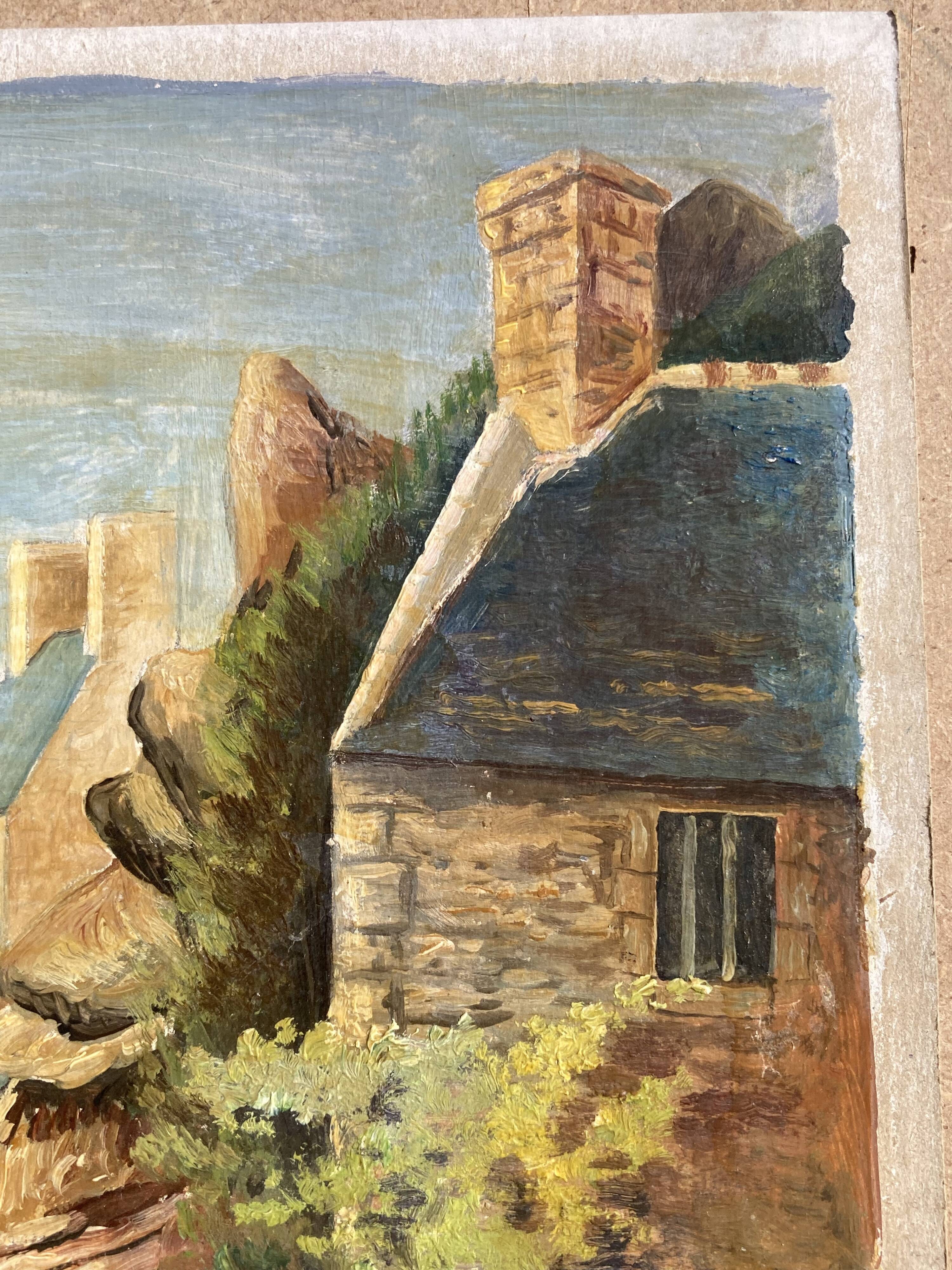 Pointe de Primel in Trégastel, oil painting on old cardboard