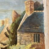 Pointe de Primel in Trégastel, oil painting on old cardboard