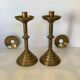 Pair of tulip foot candlesticks in brass