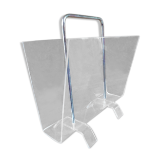 vintage magazine holder in Plexiglas and brass