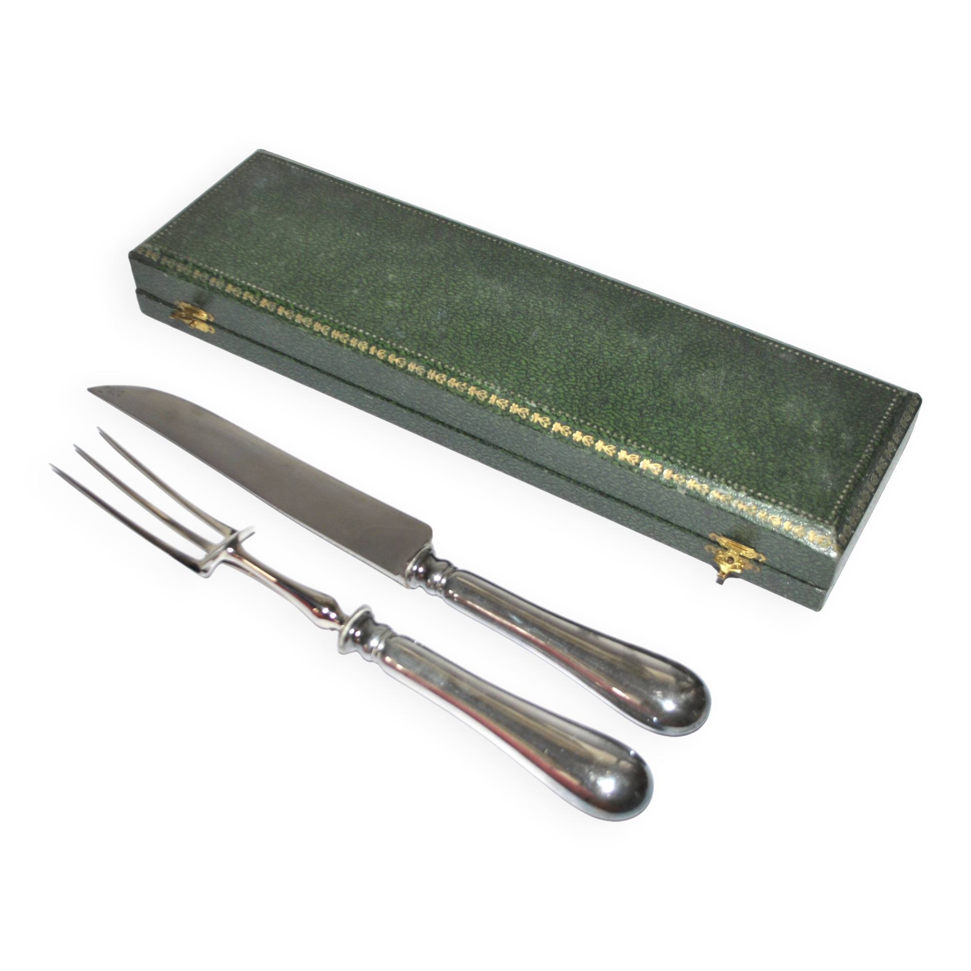 Silver-plated metal knife and fork service cutlery with medallion Fr. SPRENGER STRASBOURG 1900