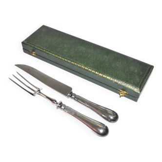 Silver-plated metal knife and fork service cutlery with medallion Fr. SPRENGER STRASBOURG 1900