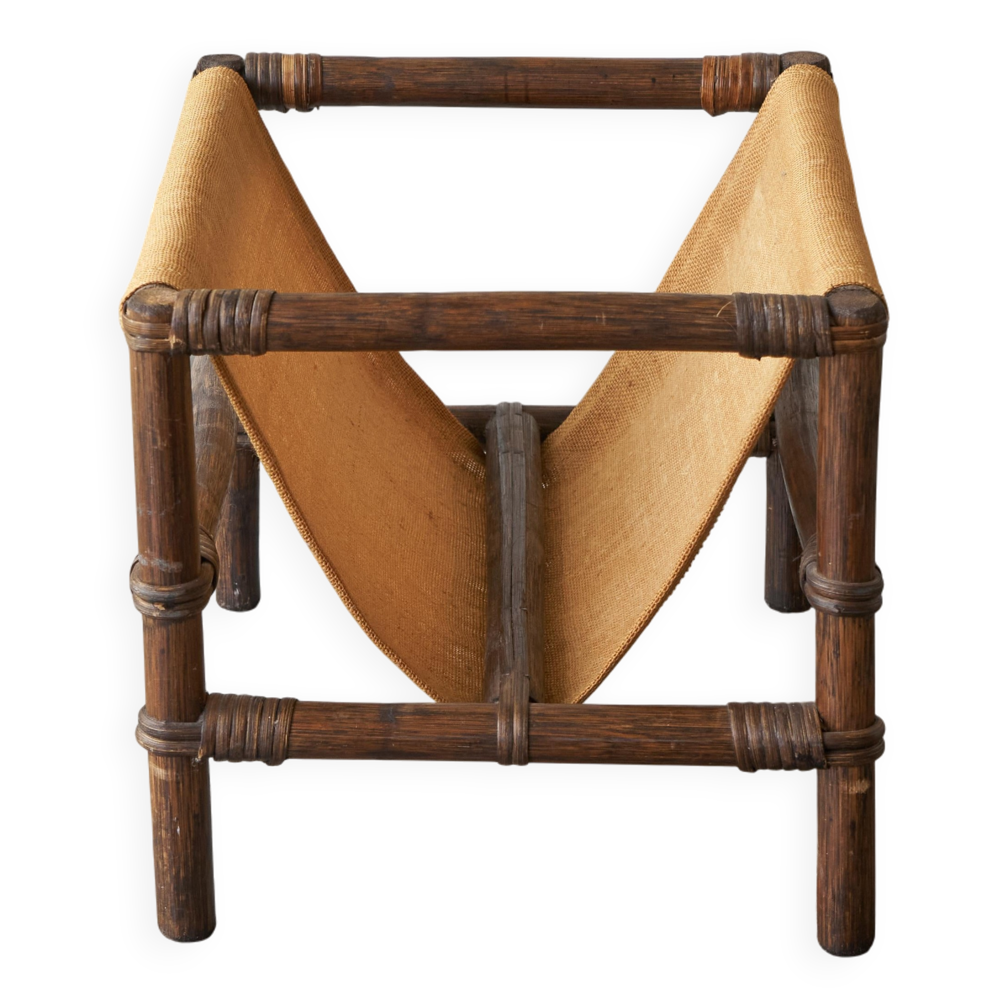 1970s canvas and bamboo magazine rack
