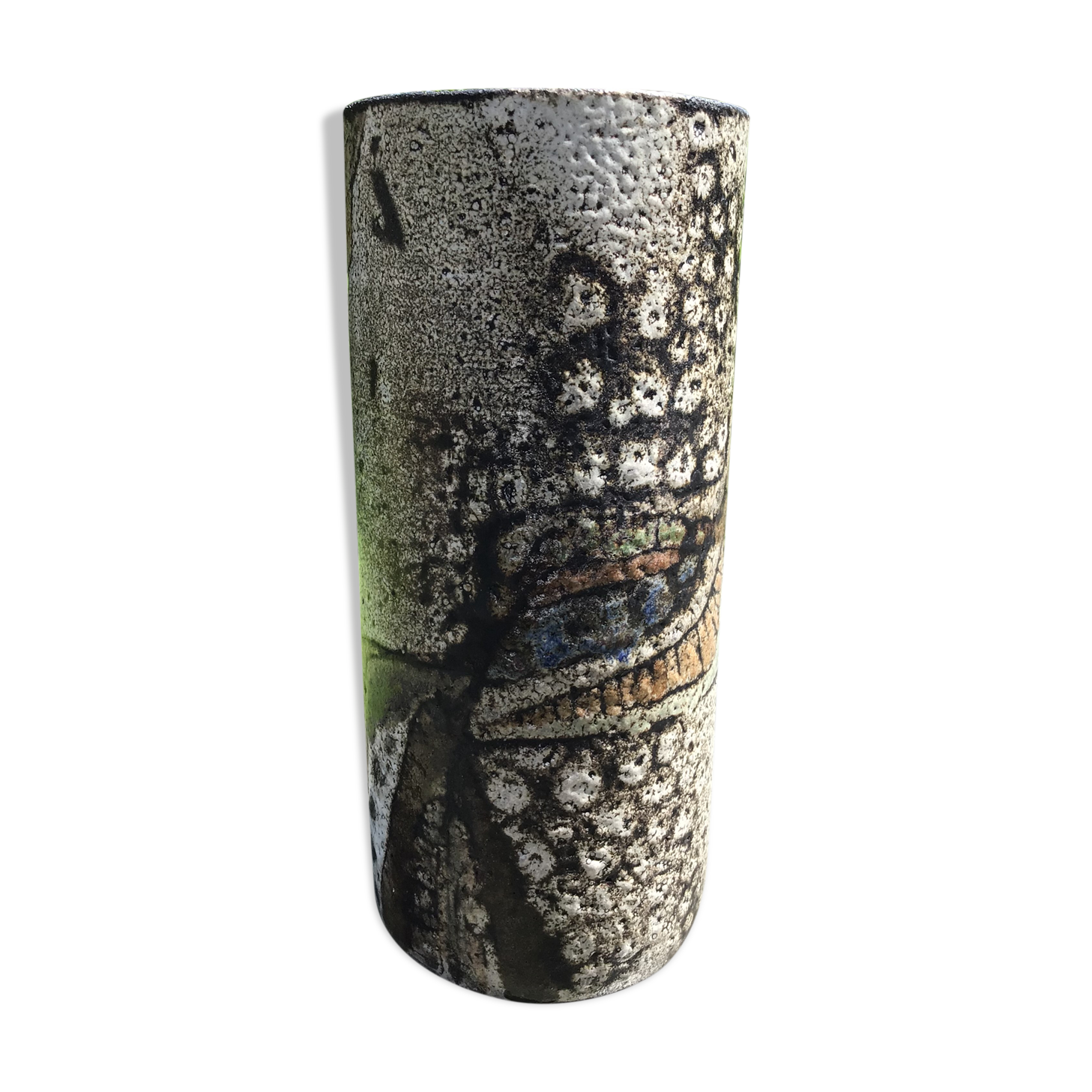 Artisan vase enamel beige brown abstract pattern