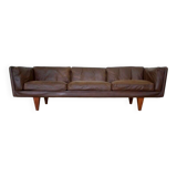 Vintage danish mid-century 3 person brown leather sofa by illum wikkelsø model v11