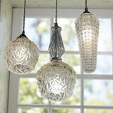 Triple suspension cascade three tulips crystal and vintage chrome