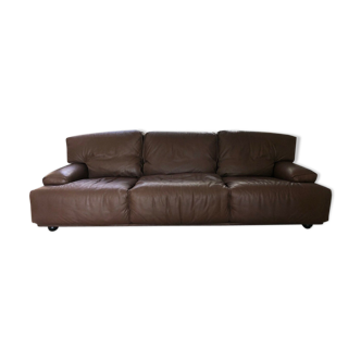 3-seater sofa in brown leather Brunati 1980