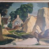 Oil on Canvas 19th Signed Breton Landscape
