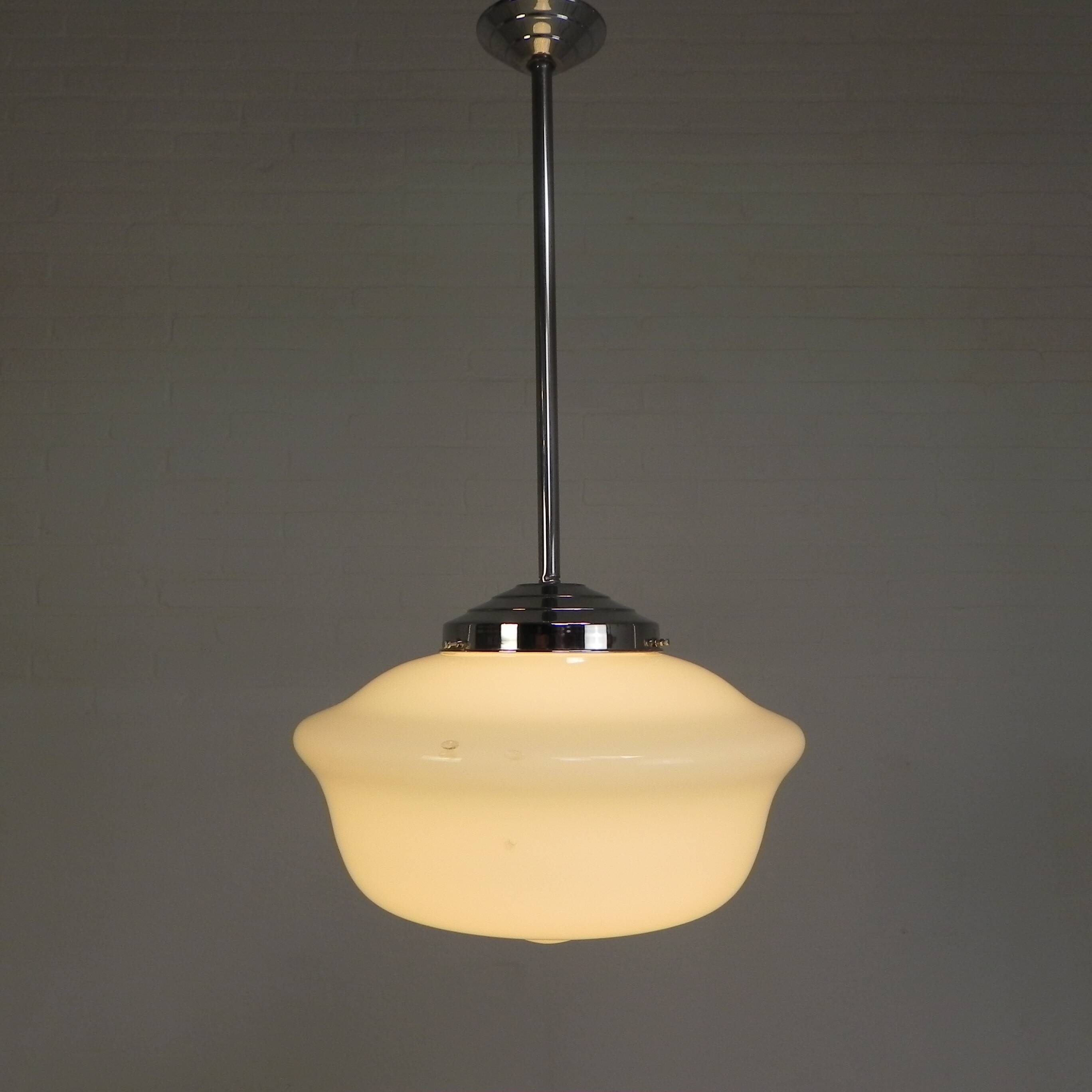 Art Deco pendant light with white glass shade, 1930s