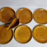 Service à poissons en faïence de gien, 6 assiettes et une saucière, 25 cm