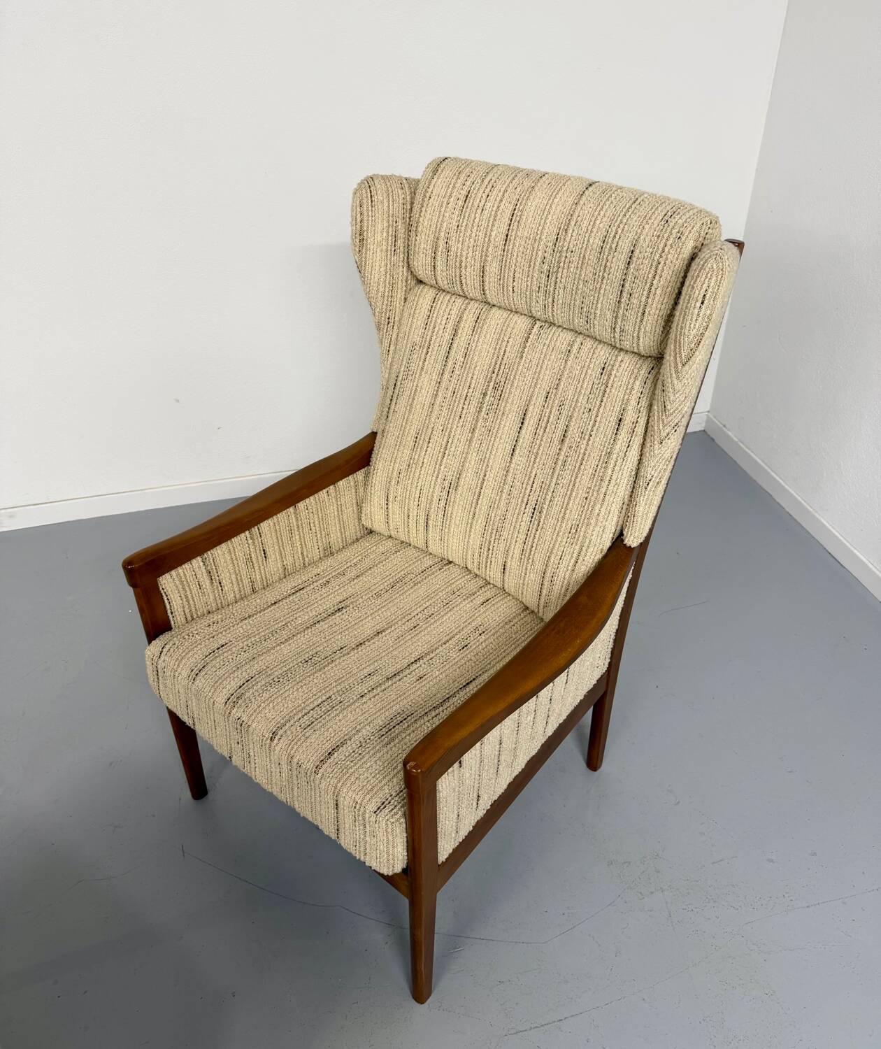 Vintage Casala wingback armchair with ottoman, 1970s design