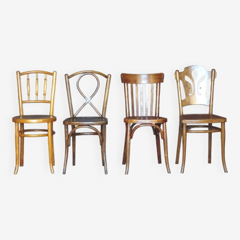 Lot de 4 chaises bistrot, assises bois 1925