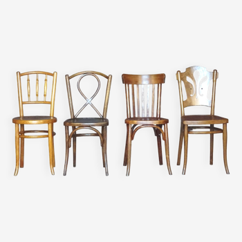 Set of 4 bistro chairs, wooden seats 1925