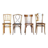 Set of 4 bistro chairs, wooden seats 1925