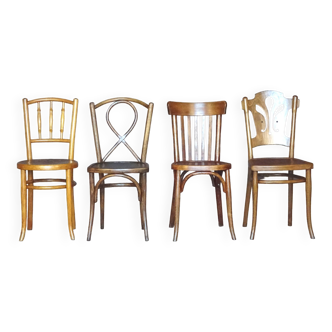Lot de 4 chaises bistrot, assises bois 1925