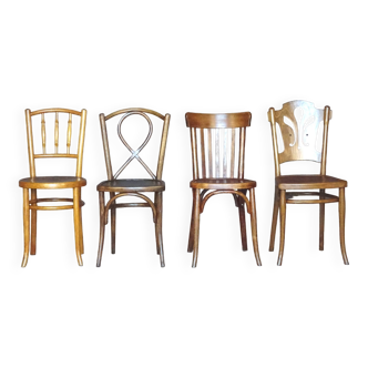 Set of 4 bistro chairs, wooden seats 1925