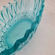 Vintage blue-green turquoise plate in cut and relief glass.