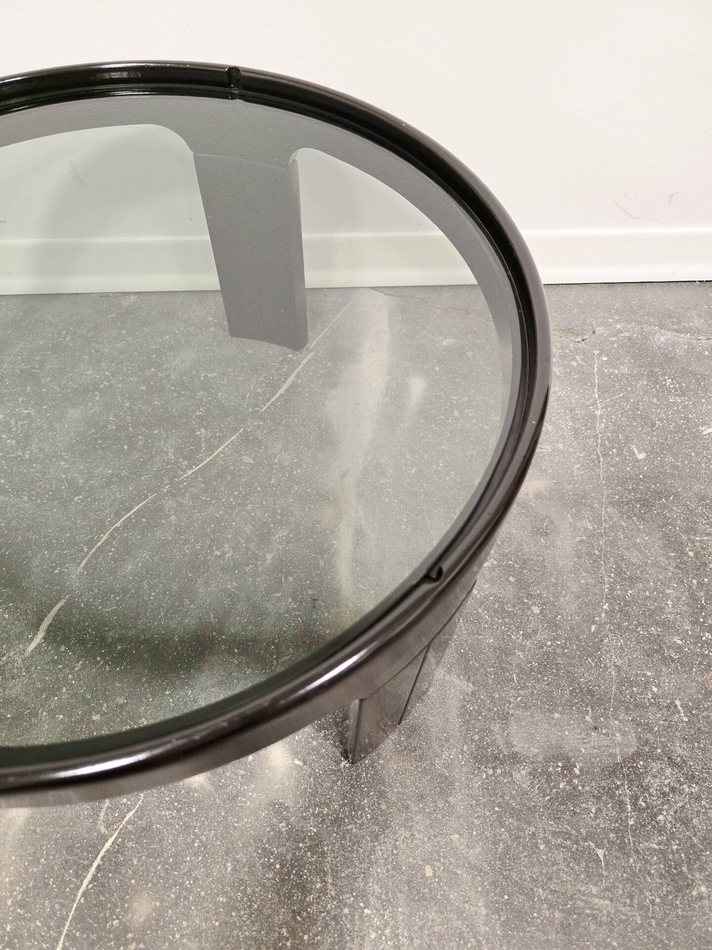 1970s Mid-Century Modern Black Coffee Table with Smoked Glass Top