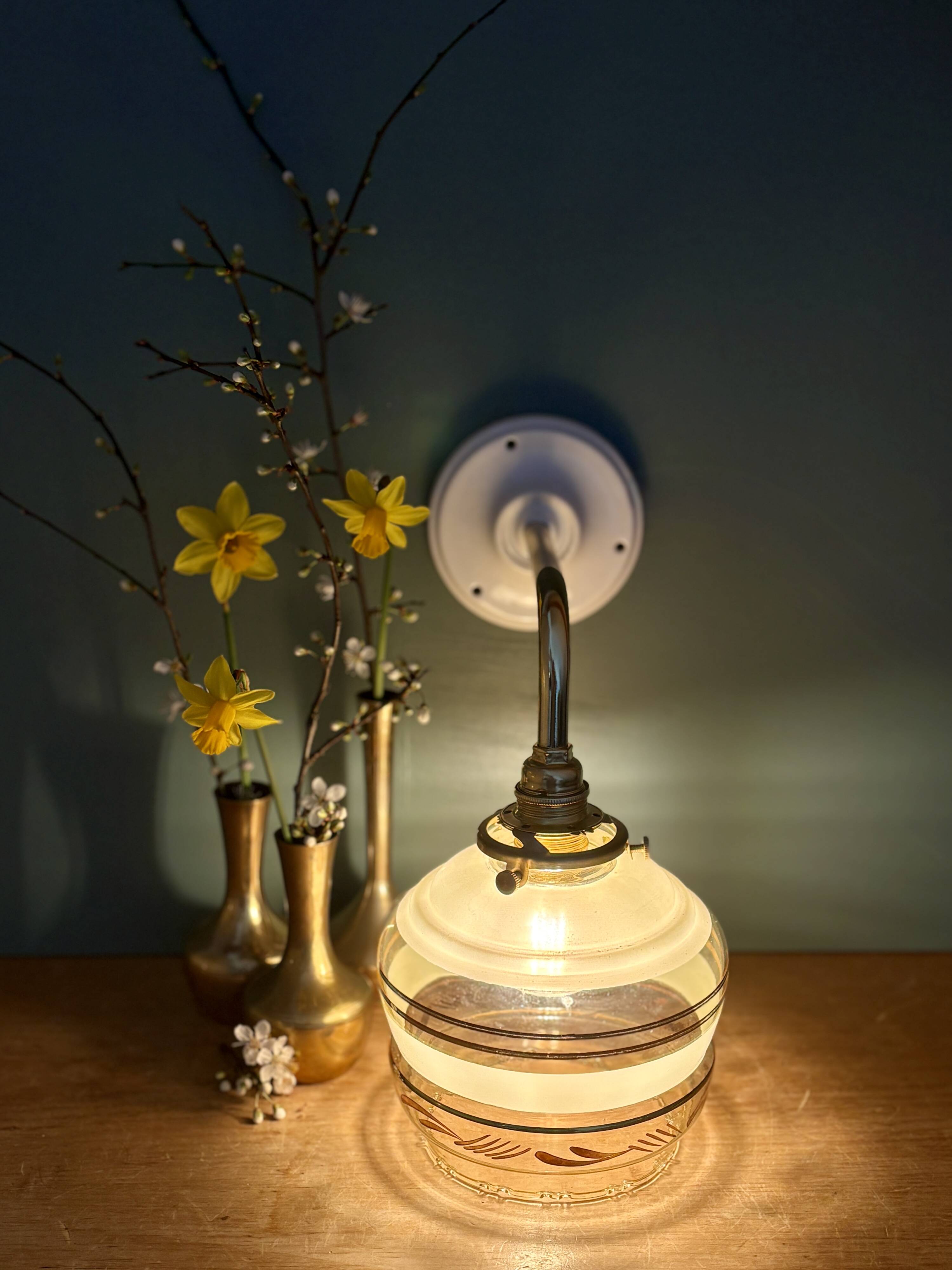 Vintage yellow and gold glass elbow wall light