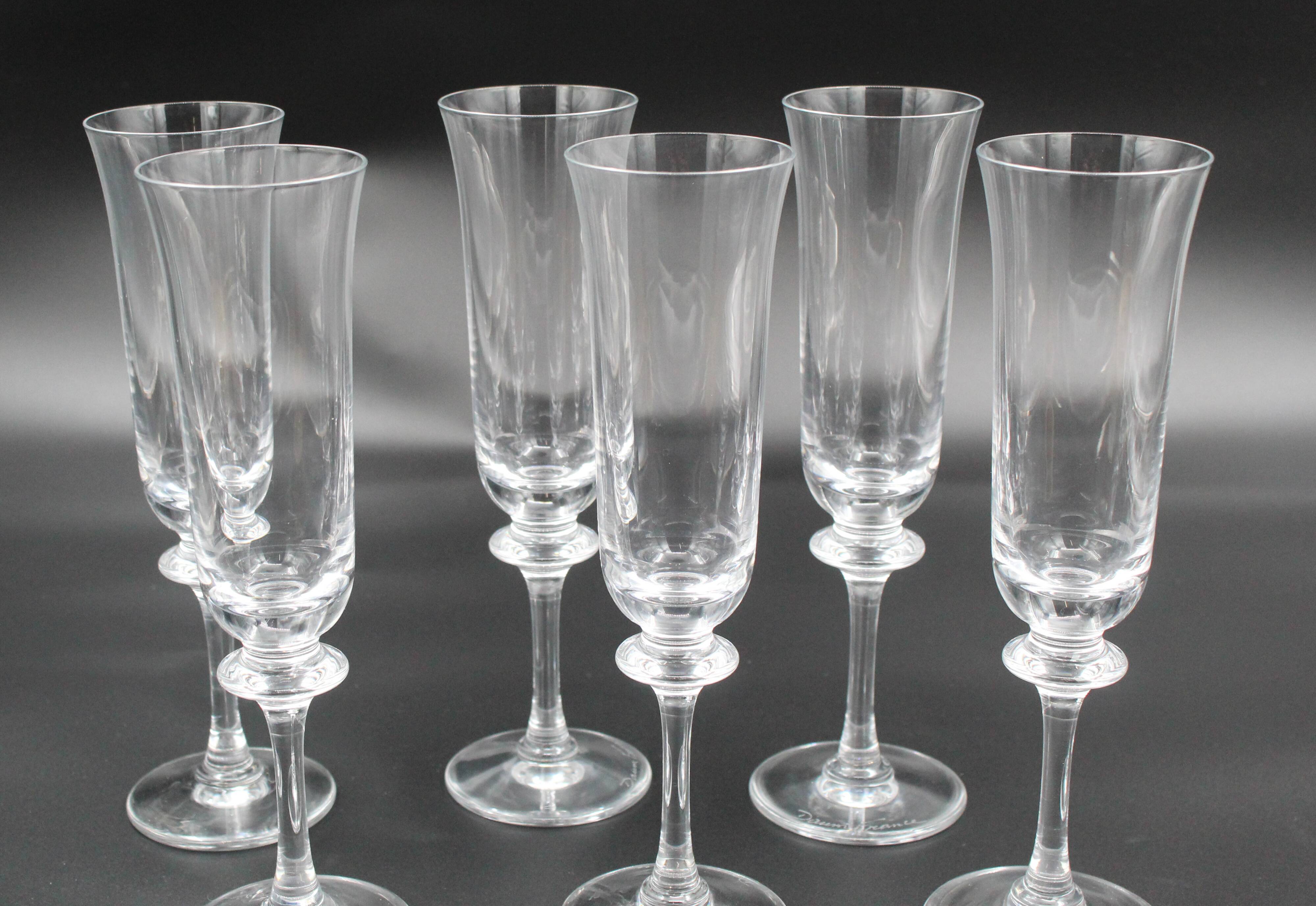 6 champagne flutes Saumur model crystal Daum France H = 21.5 cm