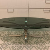 Oval coffee table design Circa glass and chrome 1970s