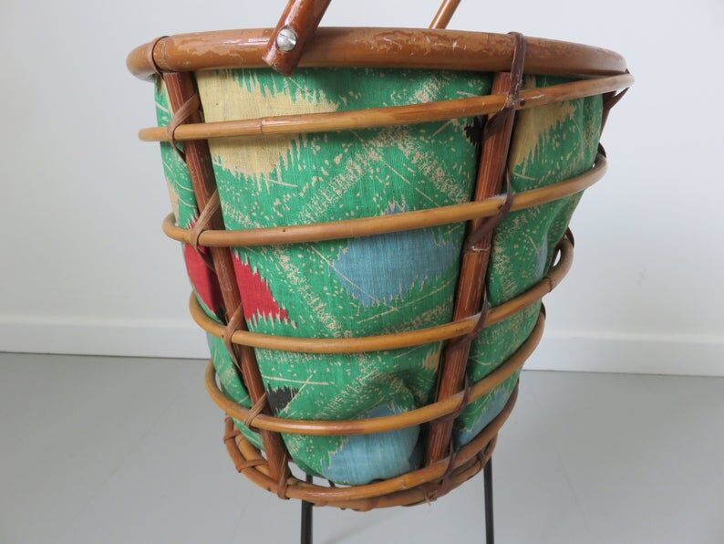 60s 70s rattan tripod worker