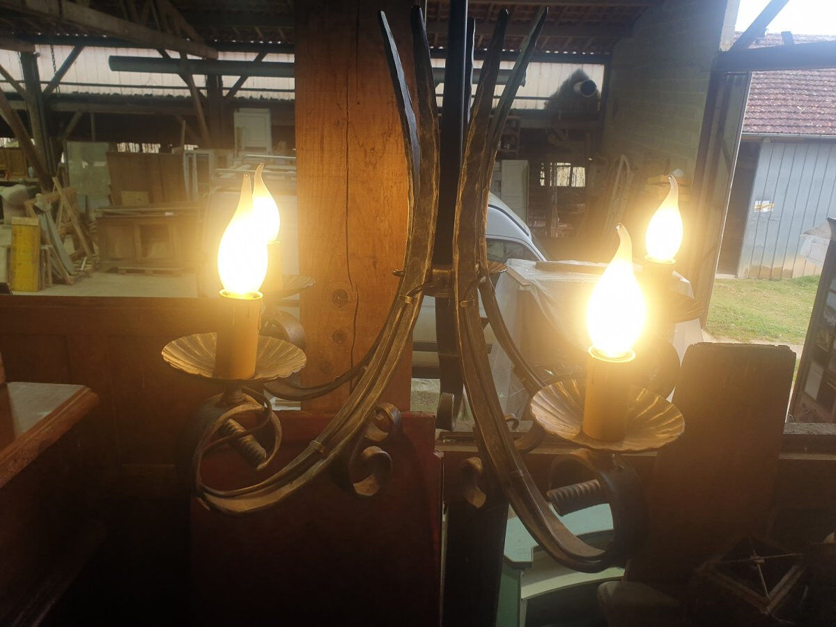 Lustre fer forgé 5 lampes - XXè