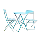 Table garden set and 2 folding metal chairs