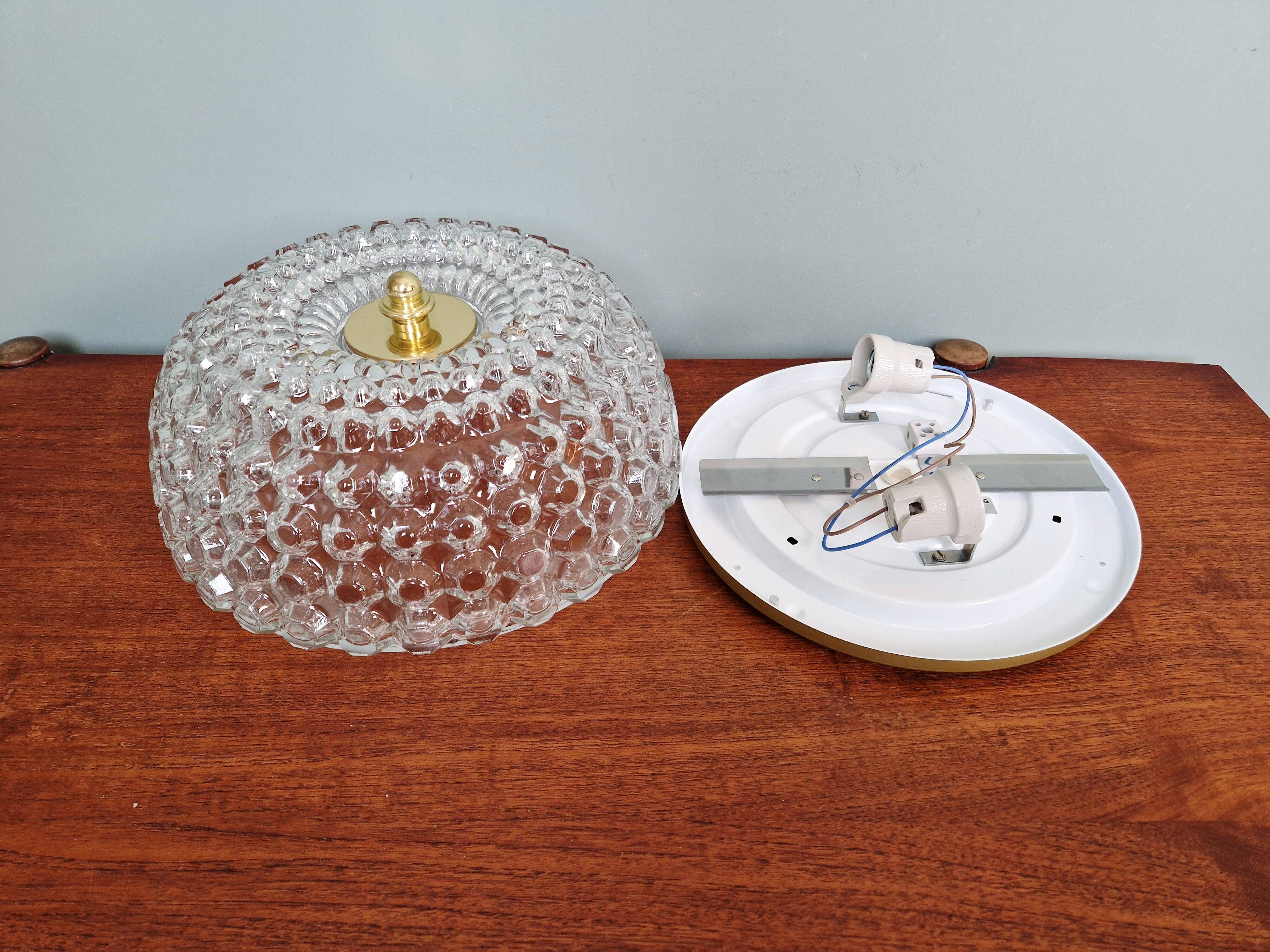 Large honeycomb glass and brass ceiling light, Glasshütte Limburg, 1970