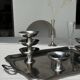 Guy Degrenne silver stainless steel serving tray with an eventful shape