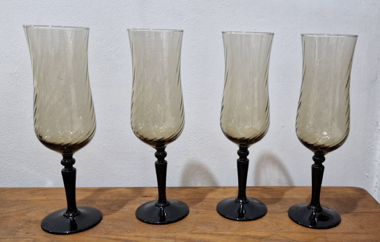 4 twisted smoked crystal glasses
