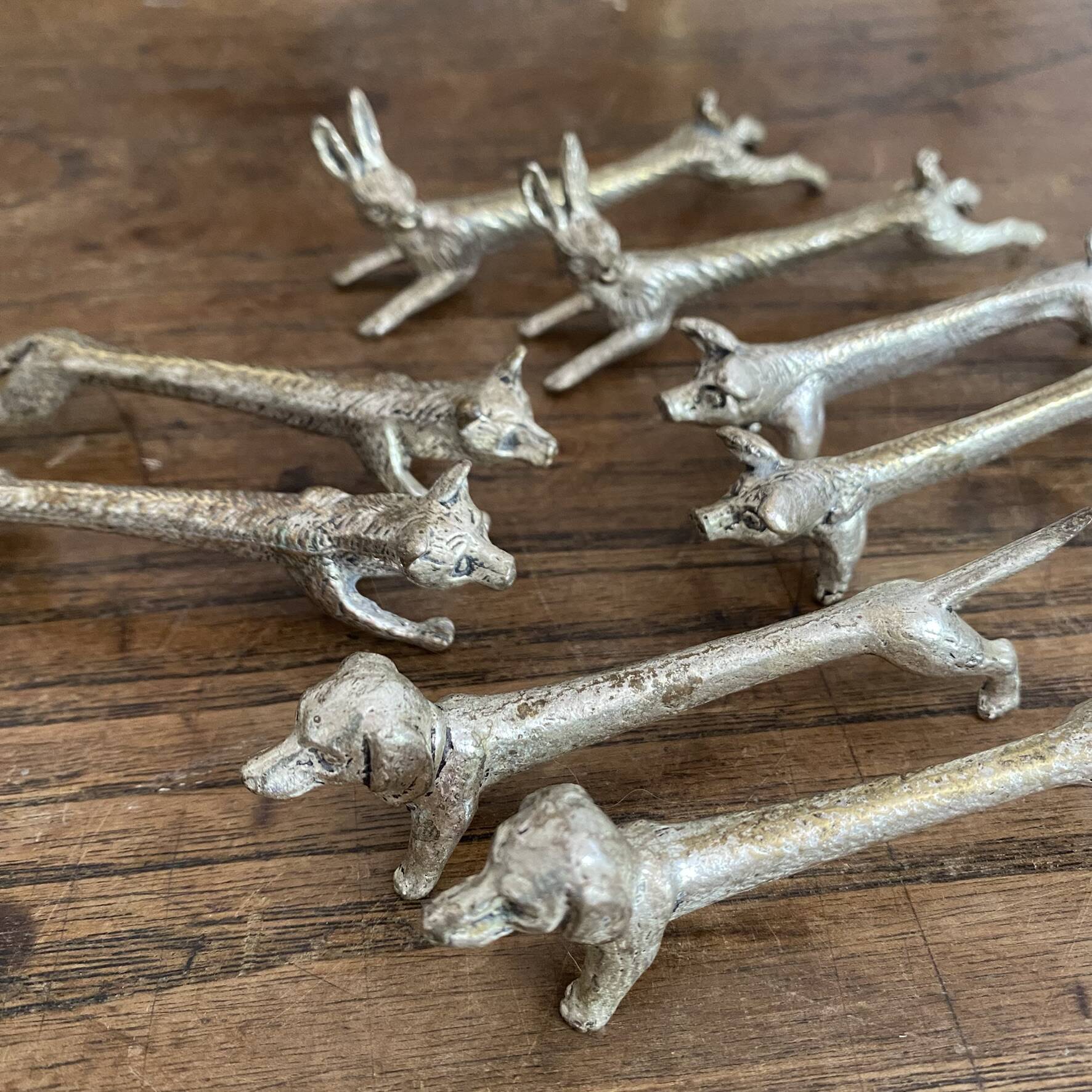 Set of 8 antique silver-plated knife rests Animals