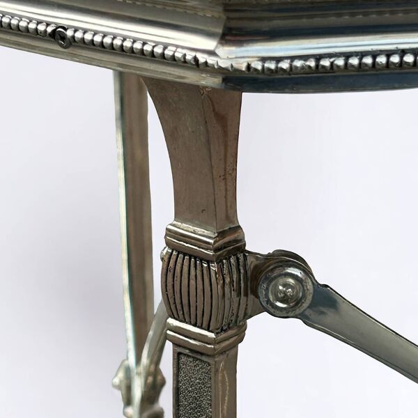 Table Bout De Canapé En Bronze Argenté De Style Néoclassique Et Opaline Noire Vers 1970