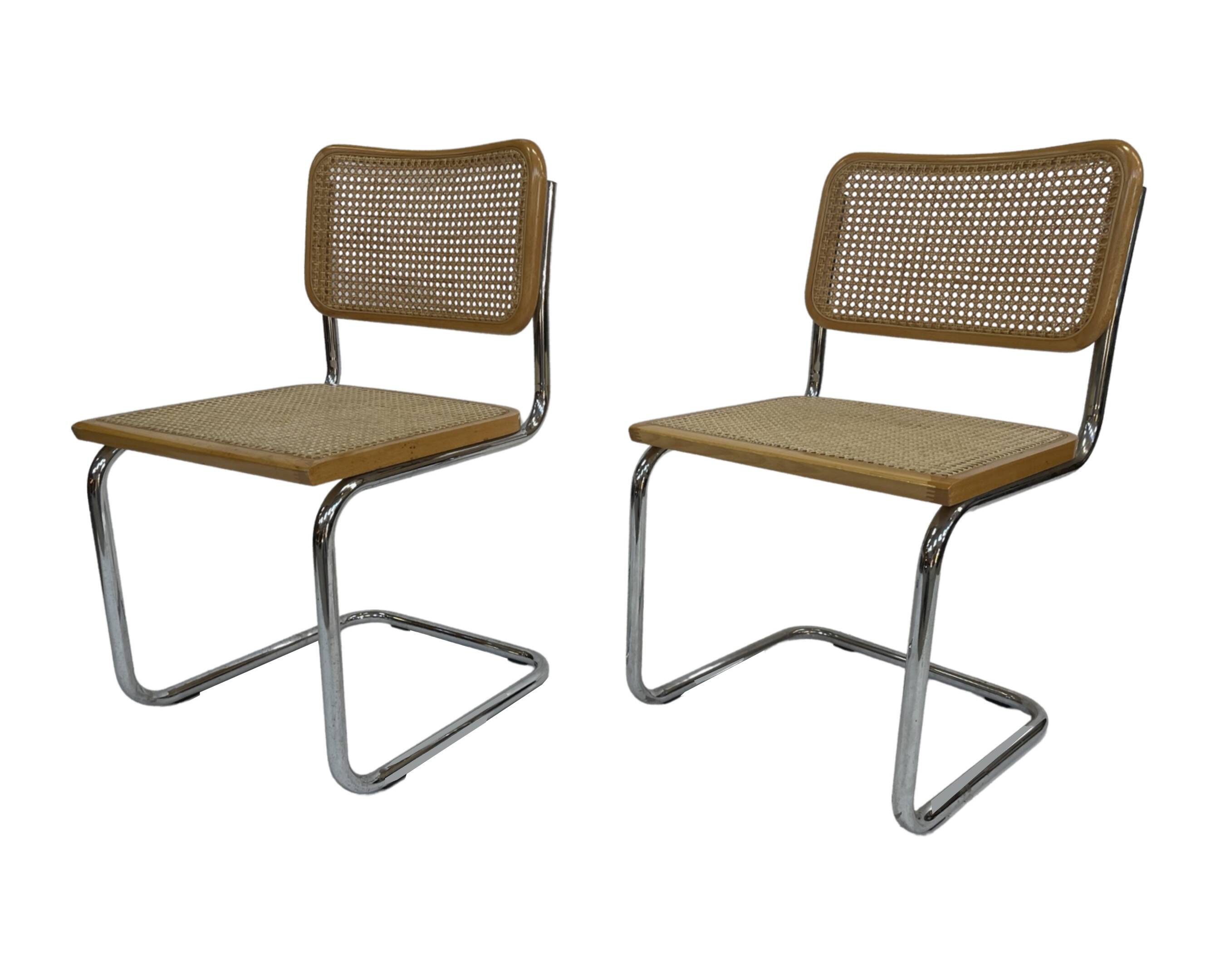 Set of 4 Cesca chairs model b32 in chrome made in italy by Marcel Breuer