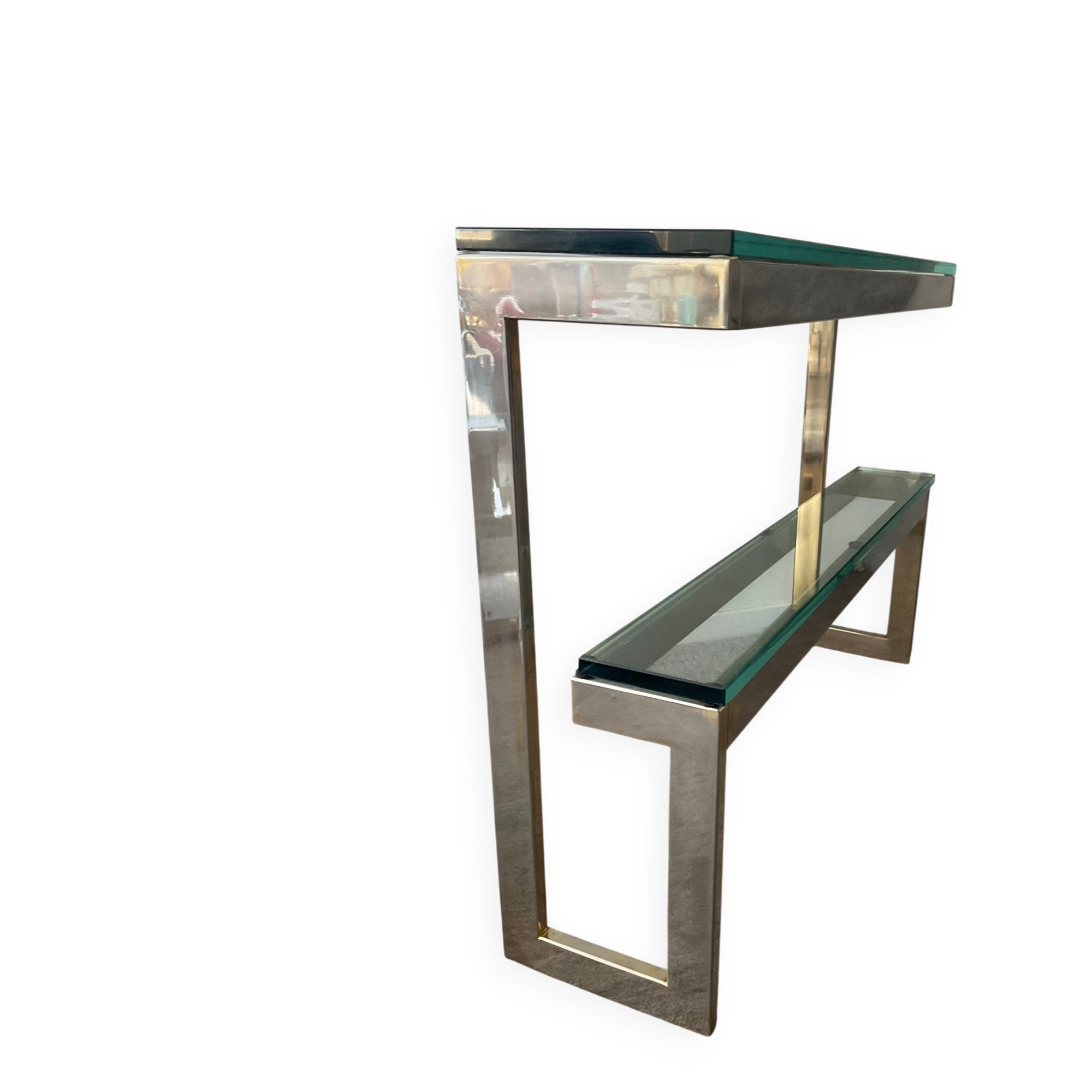 Console "G" by Belgochrom in brass and glass from the 1970s.