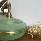 Applique abat-jour vintage en verre givré vert et doré