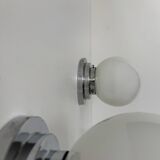 Pair of vintage modernist Art Deco wall lights, chrome and opaline, France