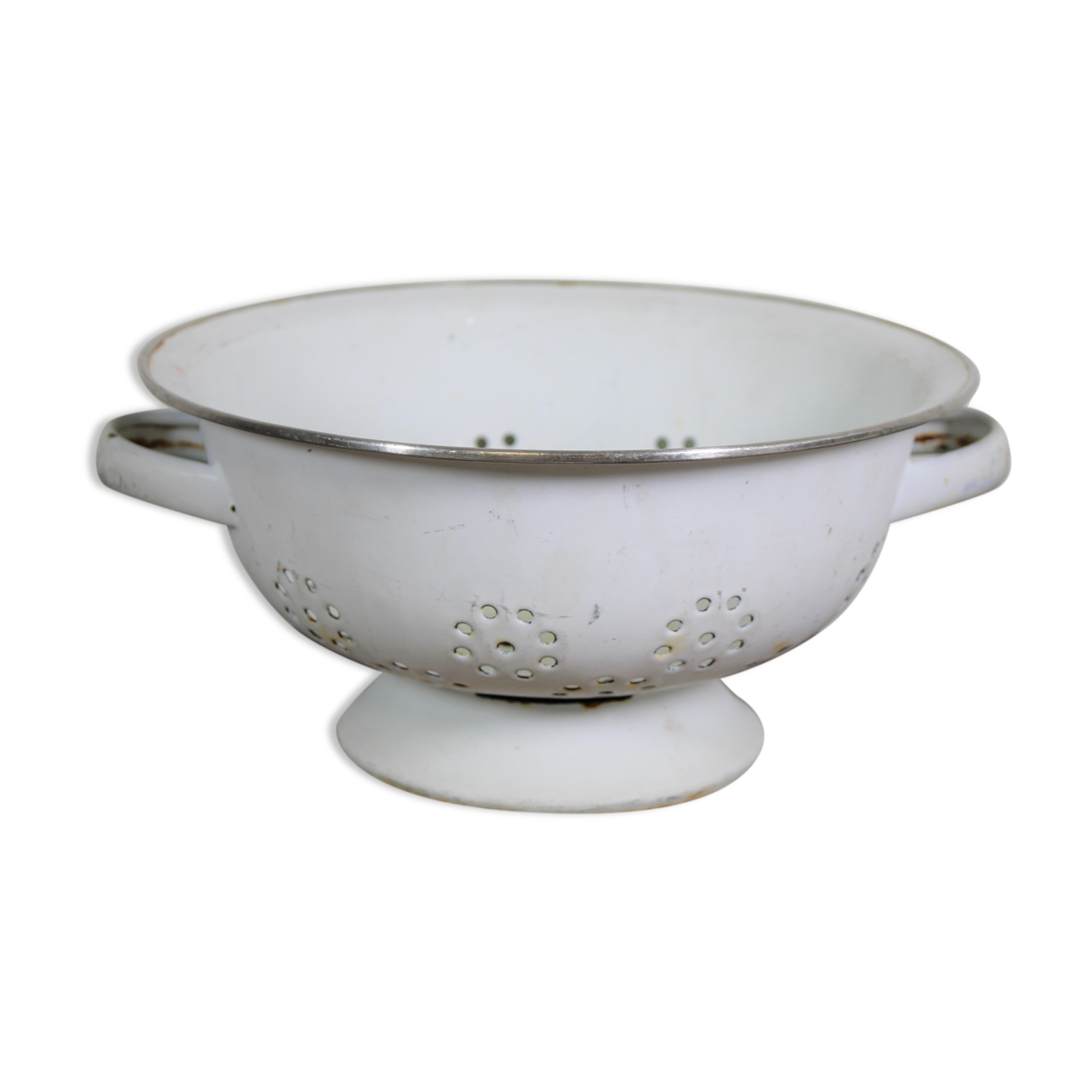 Passoire Et Poêle Pliante Vintage En Tôle émaillée - Motif Coqs Orange - Style Champêtre