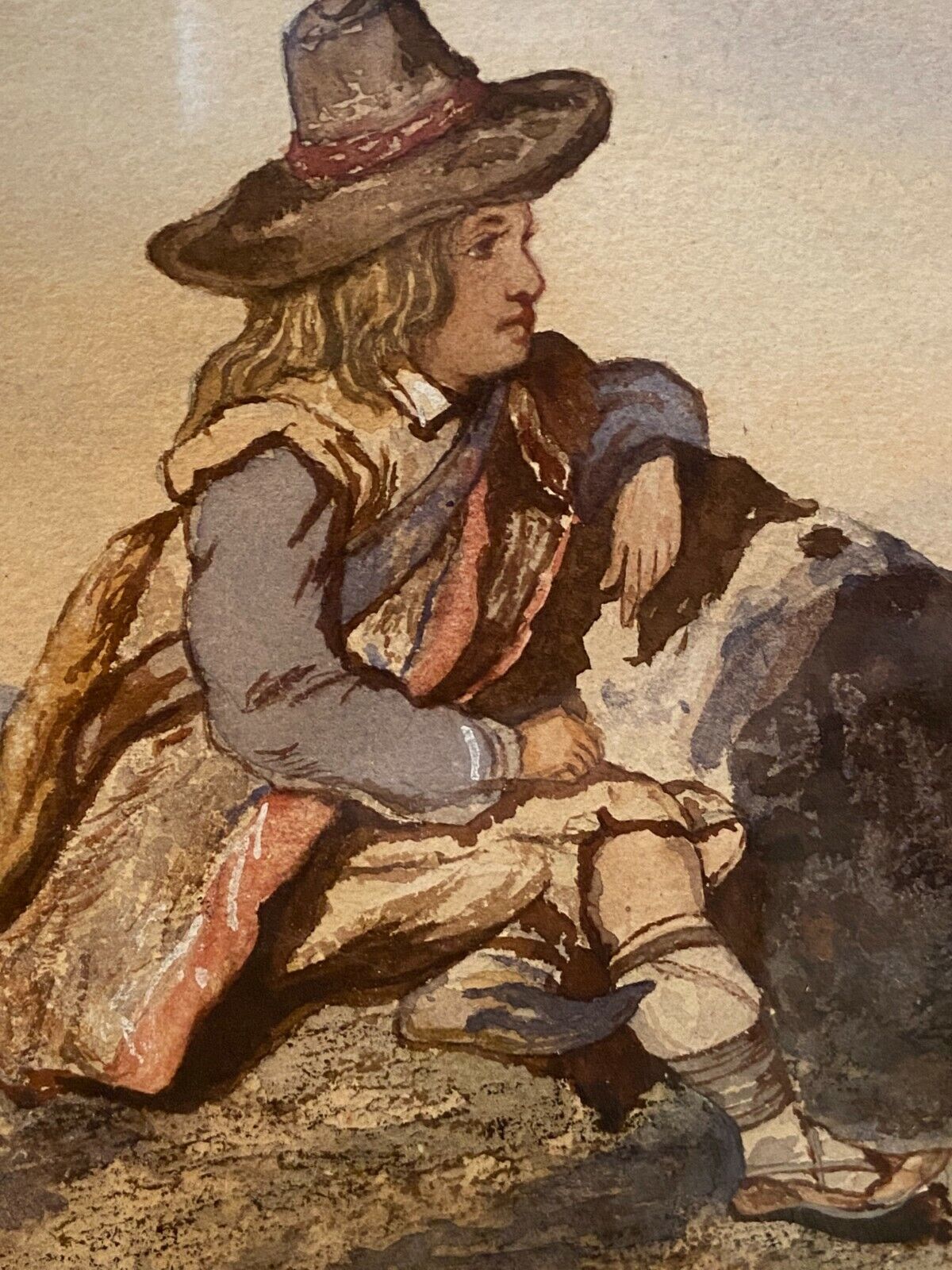 Original watercolor late nineteenth to the young shepherd