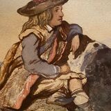 Original watercolor late nineteenth to the young shepherd