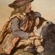 Aquarelle originale fin XIXe au jeune berger