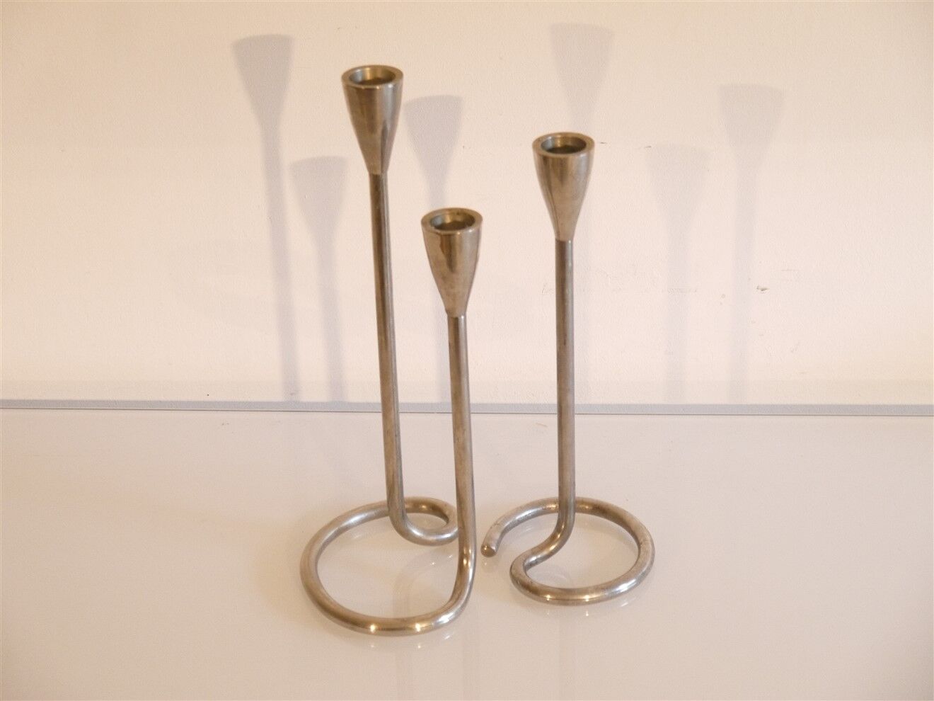Pair of vintage candle holders in cast aluminum 1970