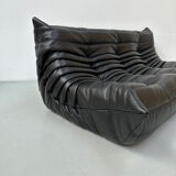Togo 3-seater in Black Leather designed by M. Ducaroy for Ligne Roset
