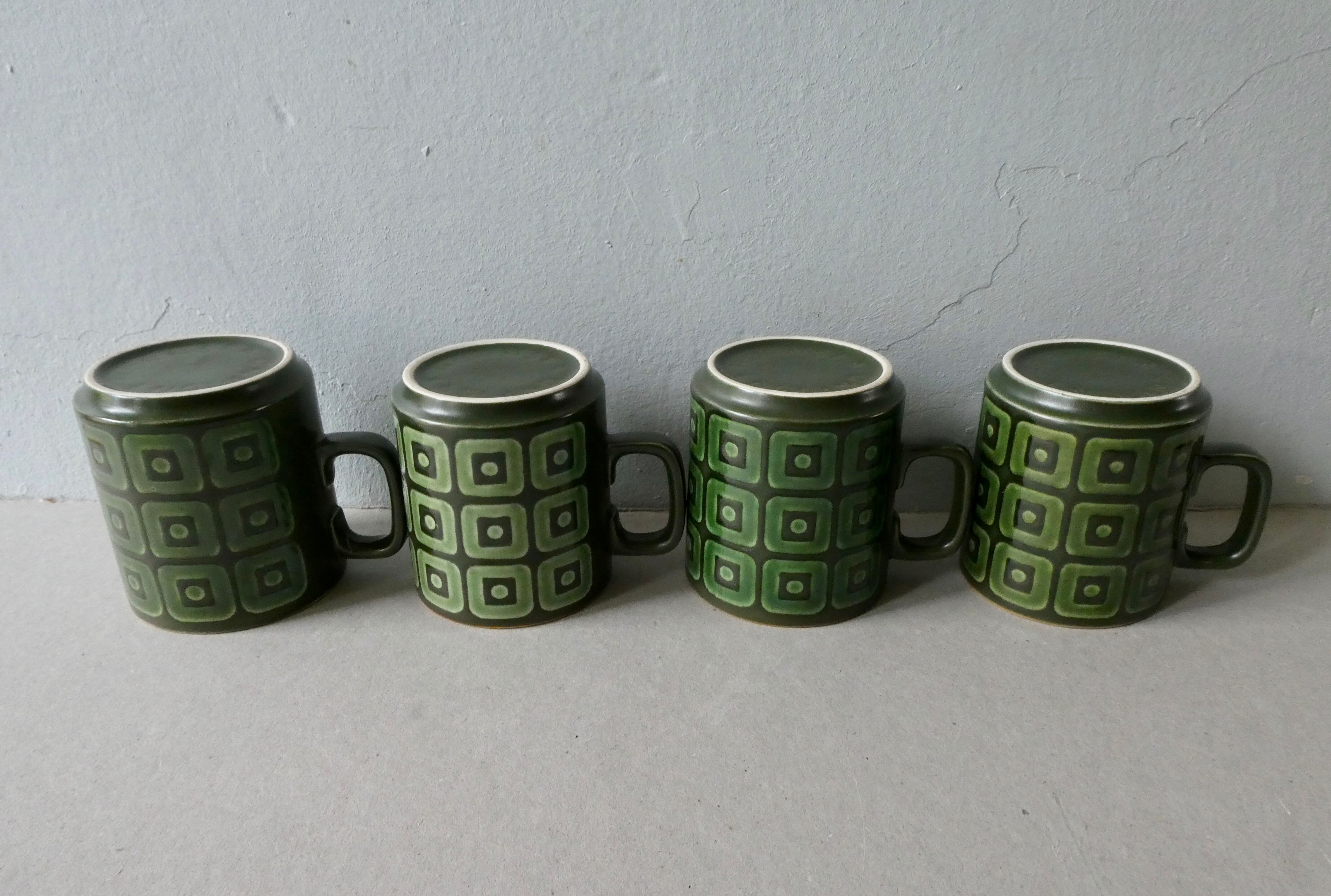 Lot of 4 ceramic mugs, your khaki, 70s