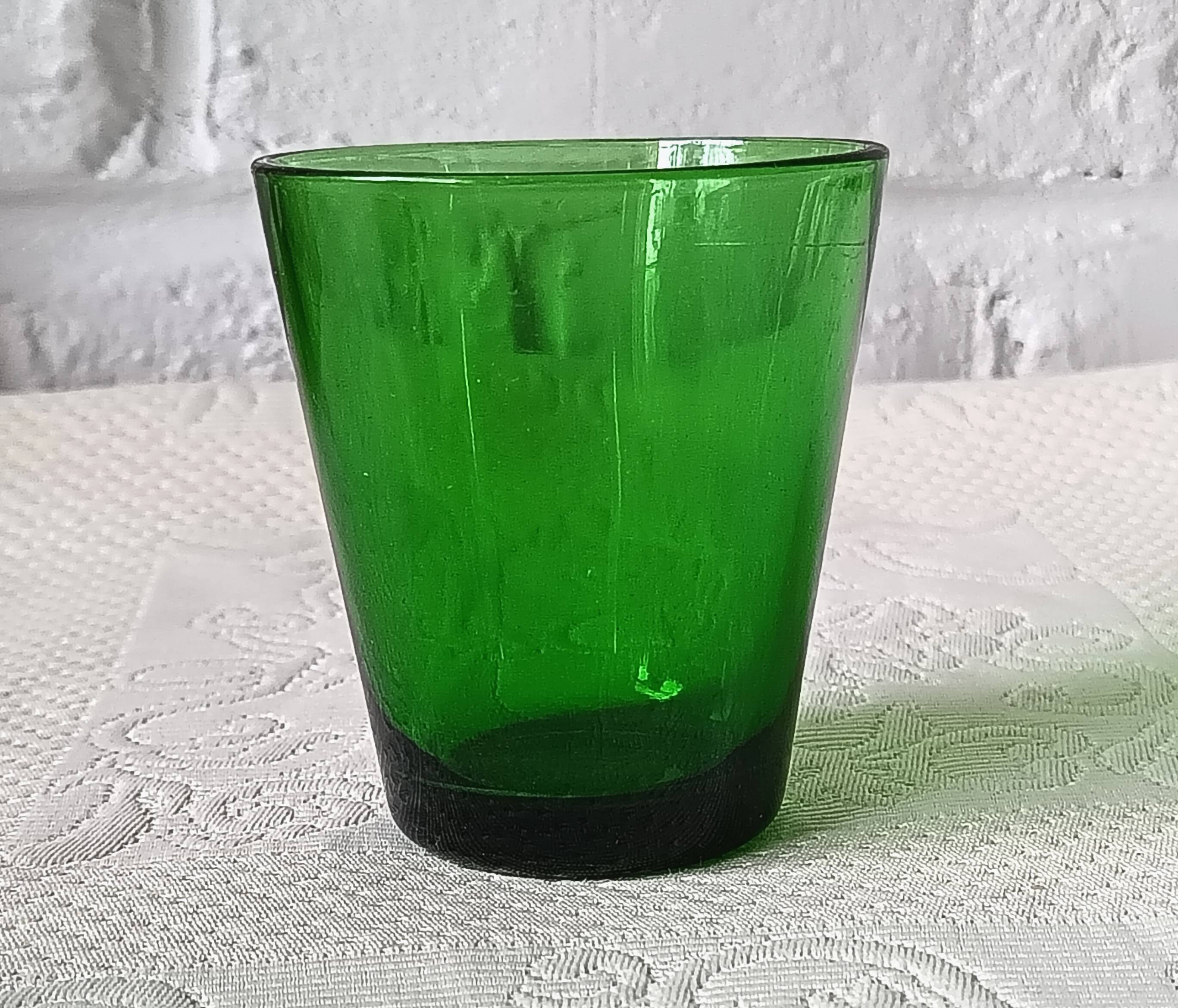 4 glasses 15 cl retro emerald green tempered glass france