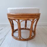 Rattan and terry fabric pouf